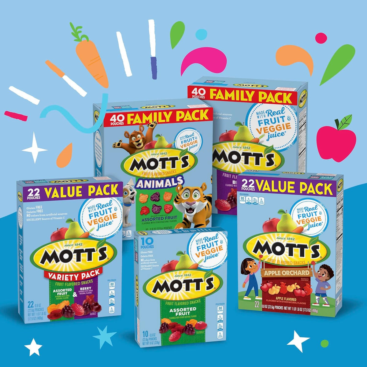Mott's assorted fruit flavored snacks, gluten-free, family pack, 40-count, 32 oz