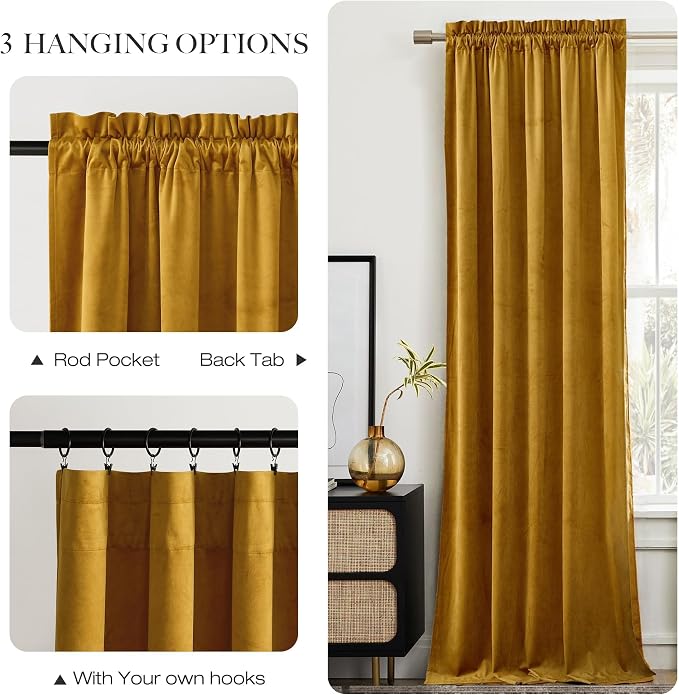 NICETOWN Mustard Gold Velvet Curtains 96 inch Long