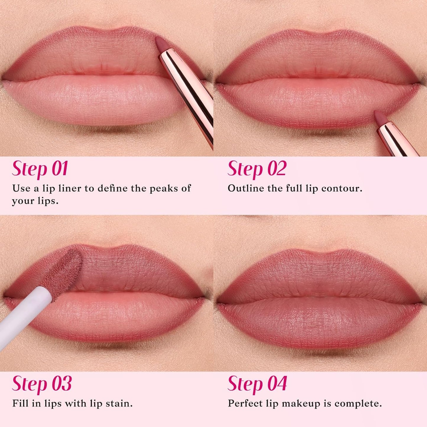 2 PCS Lip Liner and Lip Stain Combo Set, High Pigmented Long Lasting Velvet Lip Tint, Well-Defined Lipliner, Weightless Waterproof Not Animal Tested, Matte Finish Makeup