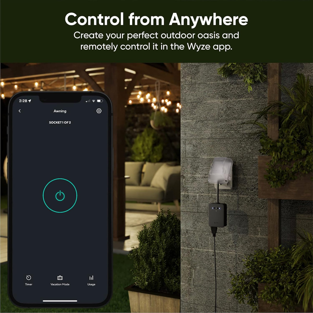 Wyze Plug Outdoor, Dual Outlets Energy Monitoring, IP64, 2.4GHz WiFi Smart Plug, Works with Alexa, Google Assistant, IFTTT, No Hub Required, Black