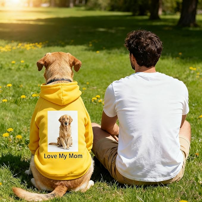 Custom Dog Hoodie, Personalized Sweatshirt with Photo Text Name Logo, Customized Hooded Sweater for Small Medium Large Dogs & Cats (Yellow, Small)