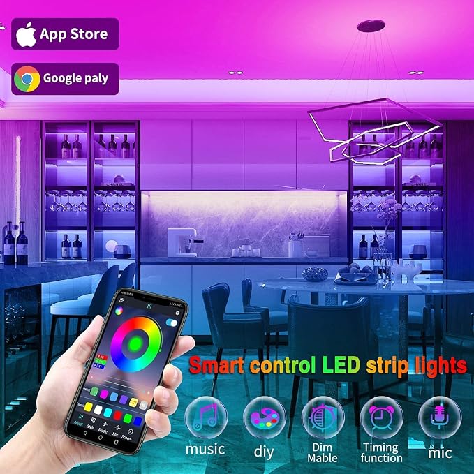 Tenmiro Led Lights for Bedroom 100ft Music Sync Color Changing Strip Lights