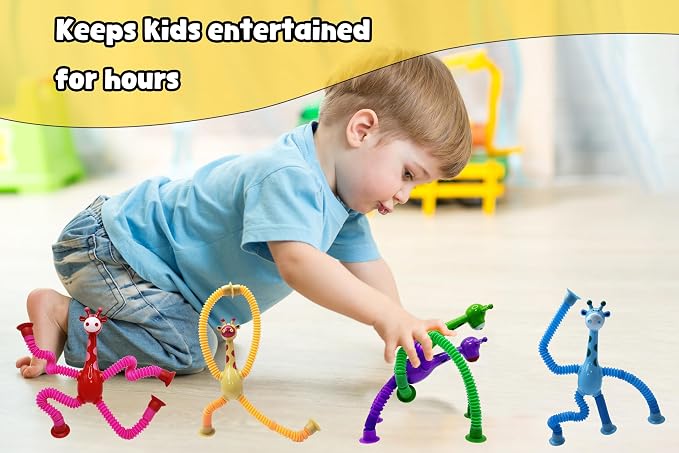 Giraffe Sensory Travel Toys, Sensory Toys for Kids with Autism | 6Pcs Giraffe Sensory Toys suction cup giraffe toys, pop tubes Fidget Toy Halloween and Christmas gift for boys and girls