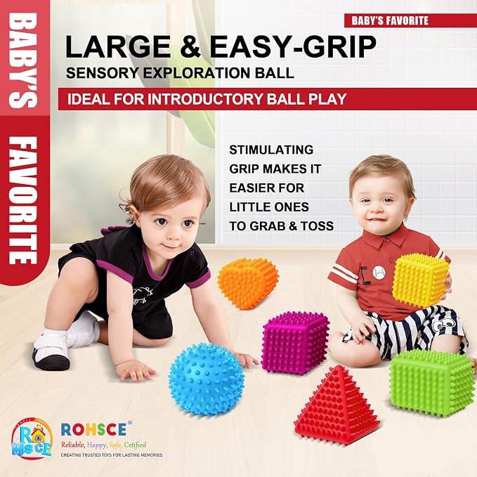 Sensory Balls Baby, 3PCS Soft Spiky Teething Ball 6 to 12 Months | BPA Free, Spiky & Bumpy Textures Multi Ball Set, Montessori Tactile Development, Tummy Time & Bath Play