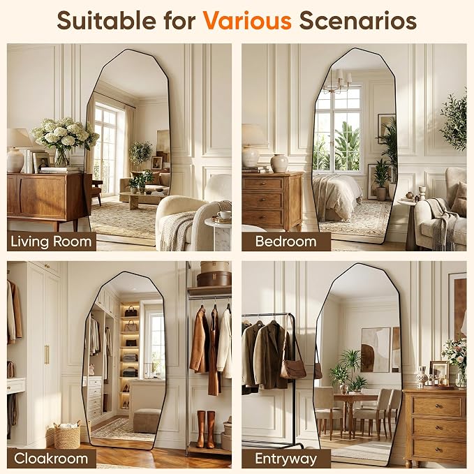 Antok Full Length Mirror, Free Standing Wall Mounted or Leaning Full Body Mirror
