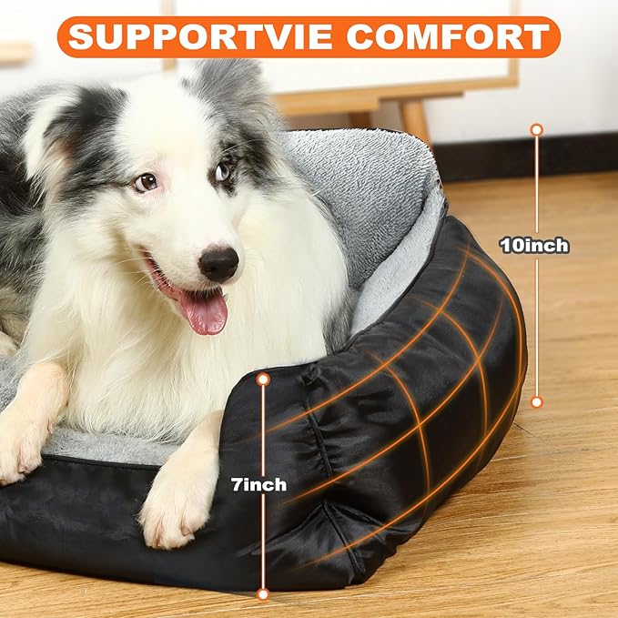 Dog Beds for Extra Large Dogs, Orthopedic Washable Pet Bed with Sides, Big Dog Couch Sofa with Non-Slip Bottom, 43”x35”x9”, Black