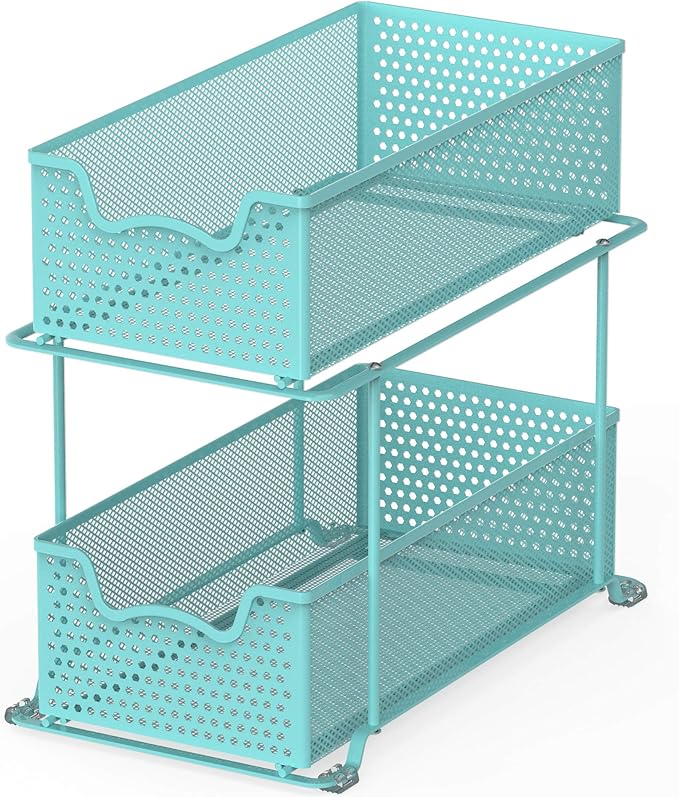 Simple Houseware 2 Tier Sliding Cabinet Basket Organizer Drawer, Turquoise