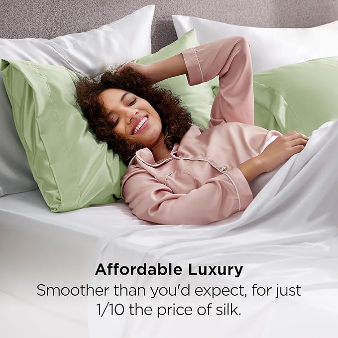 Bedsure Satin Pillowcase 2 Pack Similar to Silk Pillow Cases Standard Size, Pillow Case for Sleeping Women with Envelope Closure, Gifts for Women Men, Sage Green, 20x26 Inches, 2pcs