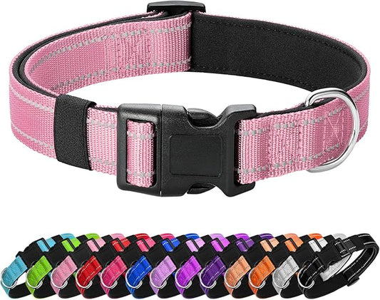 Reflective Dog Collar Padded with Soft Neoprene Breathable Quick Release Basic Dog Collars for Puppy Extra Small Dogs Pink Girl