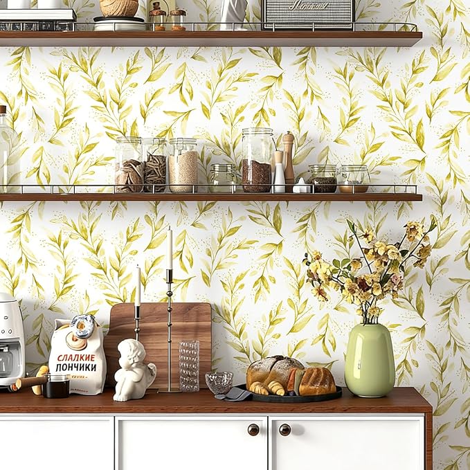 Livebor Leaf Peel and Stick Wallpaper Olive Leaf Contact Paper17.7in x 196.8in