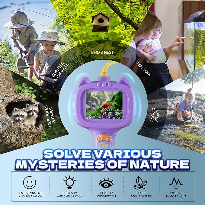 Borescope Snake Camera with Light for Kids，STEM Endoscope Educational Toy Kit，Outdoor Camping Nature Science Exploration Hoilday Birthday Gift for Boys & Girls Ages 3+ Years Old (Purple)