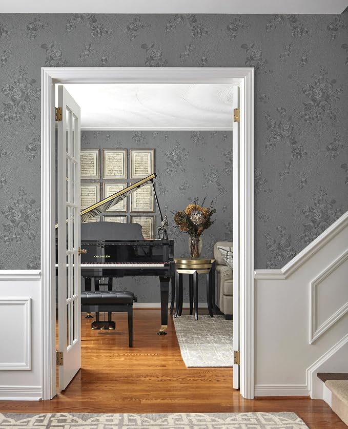 Erfoni 118"x17.7" Gray Peel and Stick Wallpaper Thicken Floral Embossed Contact