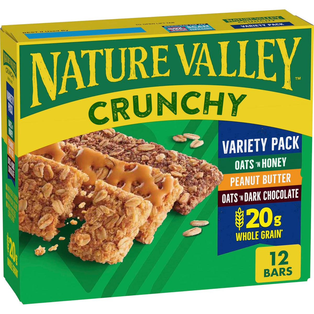 Nature Valley Crunchy Granola Bars, Oats & Honey, Peanut Butter, Oats & Dark Chocolate, Gluten Free, Value Pack, 60 Bars, 44.7 OZ (30 Pouches)