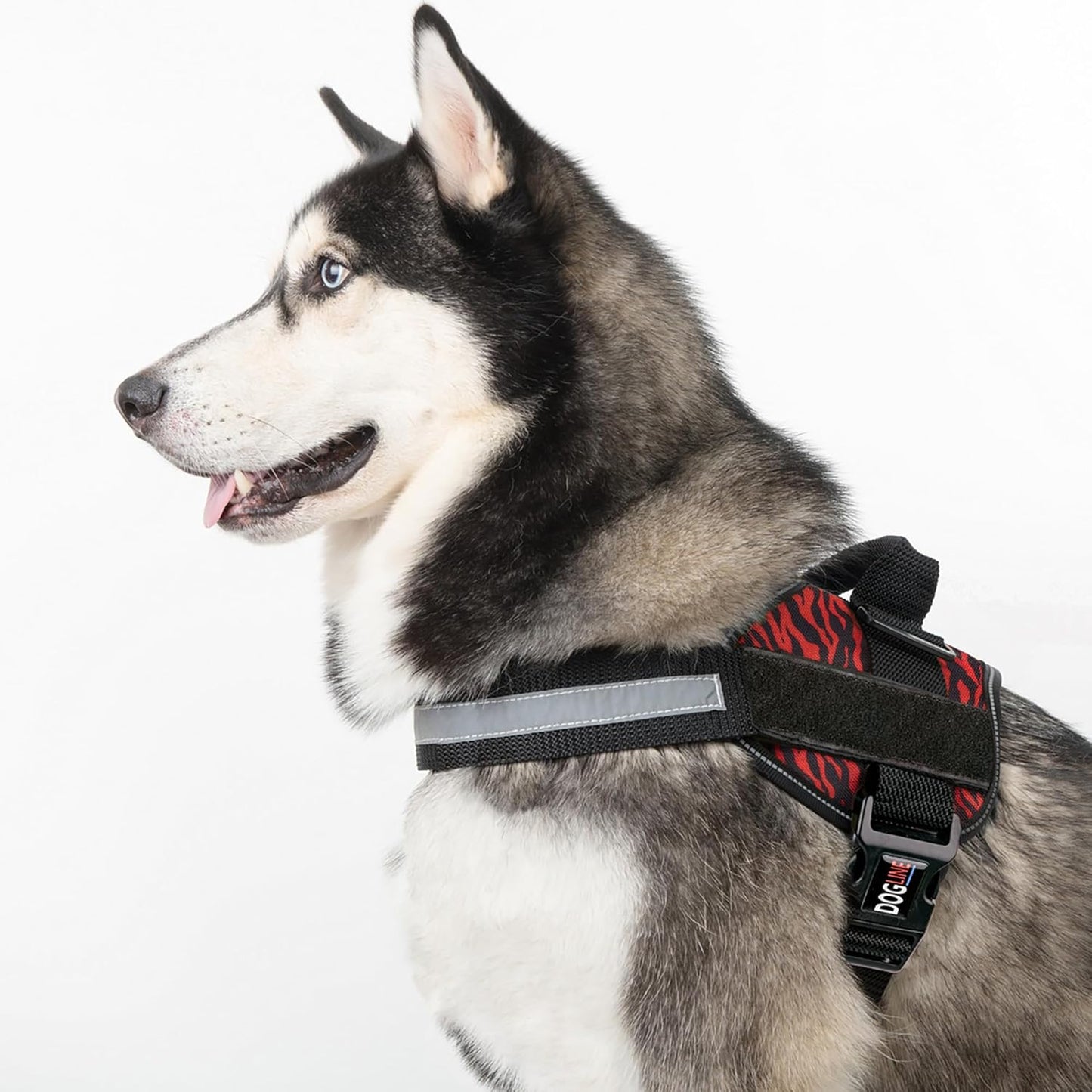 Dogline Dog Harness, Reflective No-Pull Adjustable Vest with Handle for Walking, Training, Breathable, No - Choke Harness for Small, Medium or Large Dogs Room for Patches Zebra Black/Red XL 33"-46"