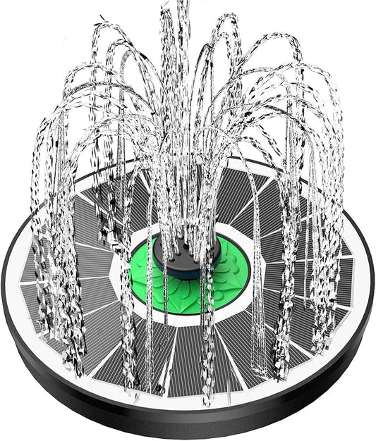 Yzert Solar Fountain for Bird Bath Glass - No Battery, 3.5W Solar Bird Bath Fountains Green Flower with 4 Fixed Rods & 7 Nozzles, Solar Powered Water Fountain for Outdoor, Pond, Pool, Garden