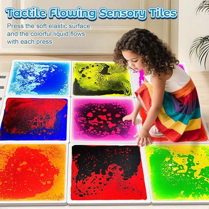 Onyoloy Sensory Floor Tiles 9PCS - Engaging Liquid Play Mats for Toddlers | Autism Sensory Toys, 12"x12" Lava Tiles perfect for Dancing, Learning & Special Education Classroom Gross Motor Development.