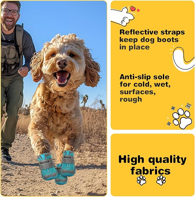 Hcpet Dog Shoes for Large Dogs, Breathable Dog Booties for Small Medium Dogs, Anti-Slip Dog Boots & Paw Protectors for Hot Pavement Winter Snow Hiking with Reflective Straps Blue Size 1