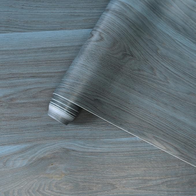 BOMENG Peacock Blue Wallpaper Stick and Peel Blue Wood Grain Contact Paper