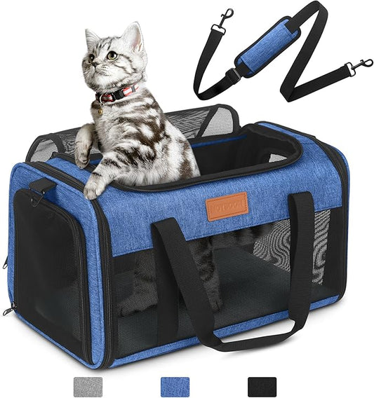 PETUX Airline Approved Pet Carrier - 17x11x9.5 in, Underseat, Top & Side Entry, Soft Sided Cat Dog Carrier for Small Cat & Dog Up to 12 lbs with Breathable Anti-Scratch Mesh for Travel & Vet - Blue