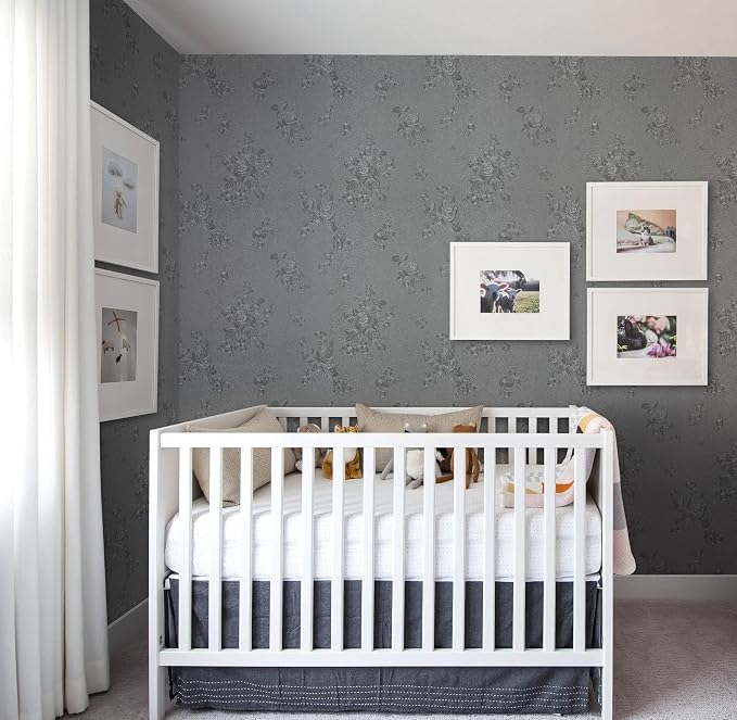 Erfoni 197"x17.7" Gray Peel and Stick Wallpaper Thicken Flower Embossed