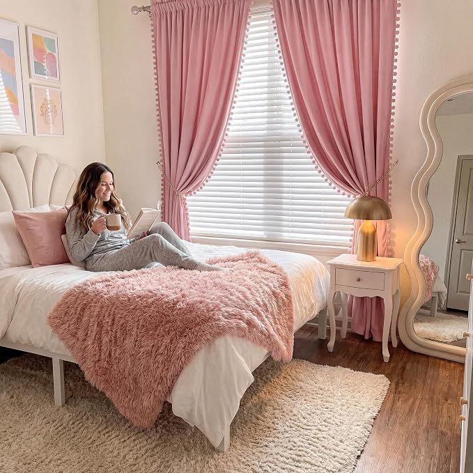 NICETOWN Blush Pink Velvet Curtains 96" Long