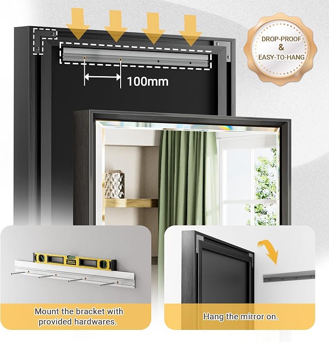 Black Framed Mirror for Bathroom, 22x30 Inch Black Rectangle Beveled Bathroom