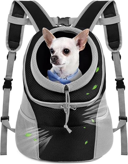 WOYYHO Pet Dog Carrier Backpack Small Dog Front Backpack Ventilated Dog Carrier Back Pack with Storage Pockets, Adjustable Straps & Safety Belt for Travel Hiking Outdoor (Size L: 10-14 lbs, Gray)