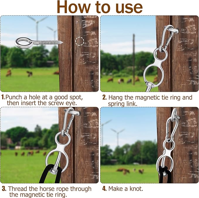 2PCS Horse Tie Ring, Safe Tie Horse Supplies, Humane Way Tie Ring, Magnetic Ring for Tying and Retracting, Helps Horse Pull Back and Releases Stress from The Horse