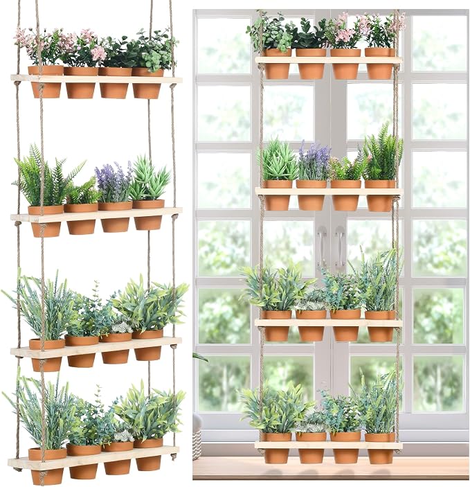 FillTouch 4 Tiered Window Plant Shelves Hanging Herb Planter Indoor Display