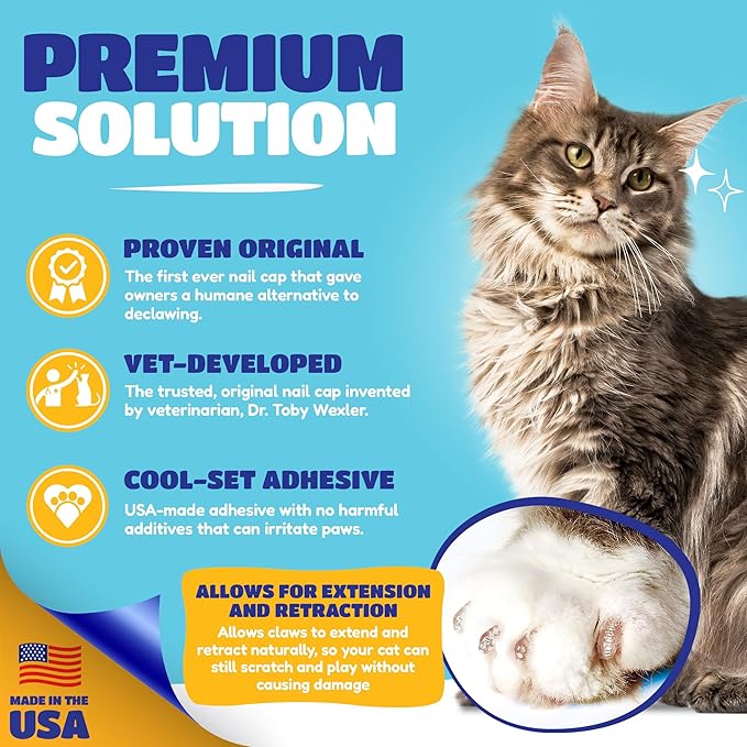 Soft Claws Cat Nail Caps for Medium Cats – (40 Caps, Blue & Orange) - Made in USA - Veterinarian-Developed | Protects Furniture & Skin - Easy to Apply, Long-Lasting Anti-Scratch Soft Cat Claw Covers