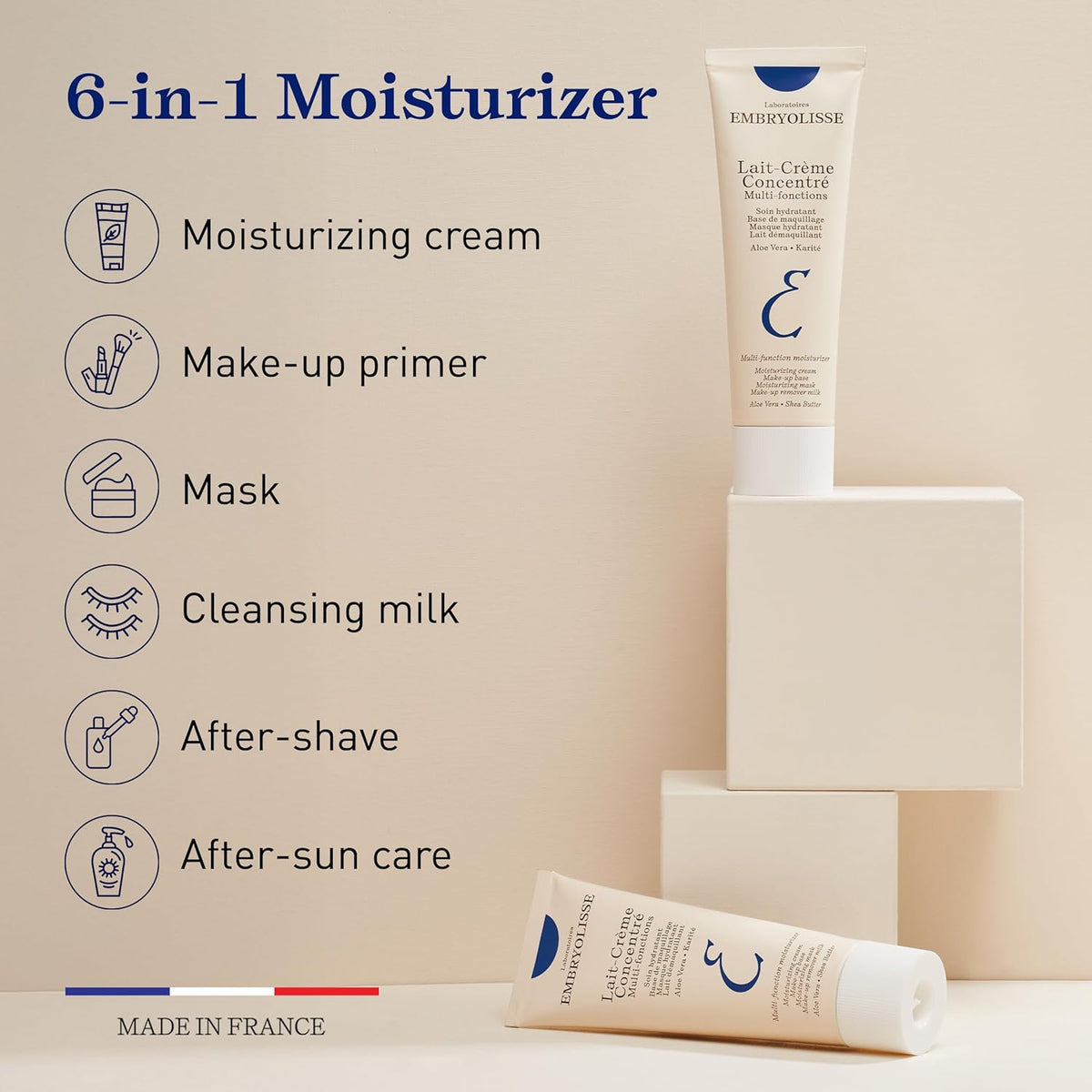 Embryolisse Lait-Crème Concentré, Multifunction Daily Face Moisturizer and Makeup Primer, Suitable for All Skin Types. French Face Cream With Shea Butter & Aloe Vera
