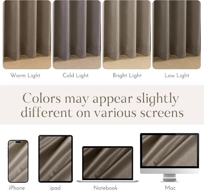 NICETOWN Taupe Velvet Curtains 84 inches Long