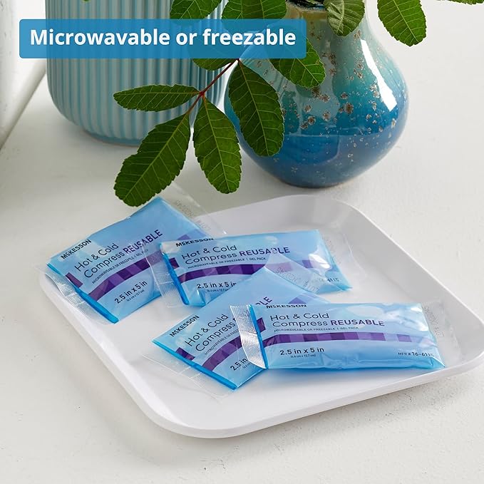 McKesson Cold and Hot Compress Reusable [150 Pack] Gel Ice Hot Packs for Injuries, 2.5 in x 5 in