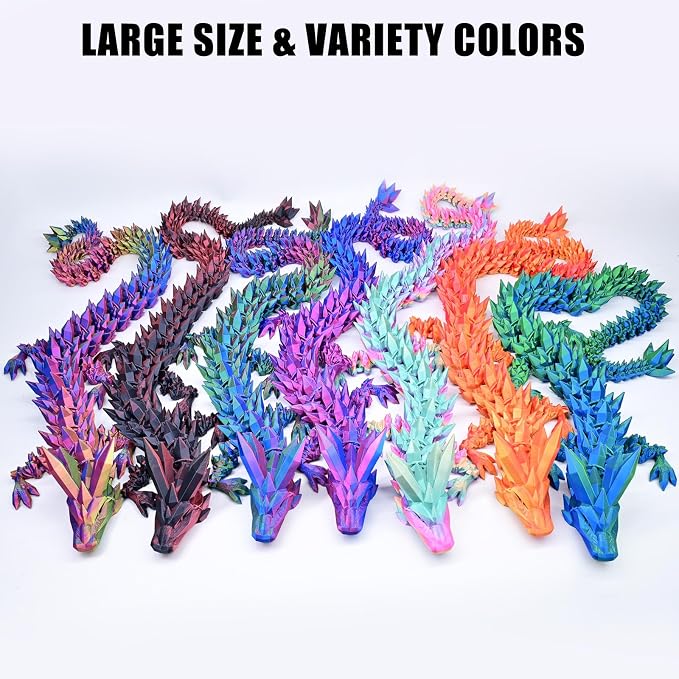 30 Inch Large 3D Printed Dragon 76cm Long Fidget Toy Gift Decor | Flexible Giant Articulated Dragon Toy, Home Desk Decoration, Birthdays Christmas Gift for Kids Boys Girls Adults, Rainbow