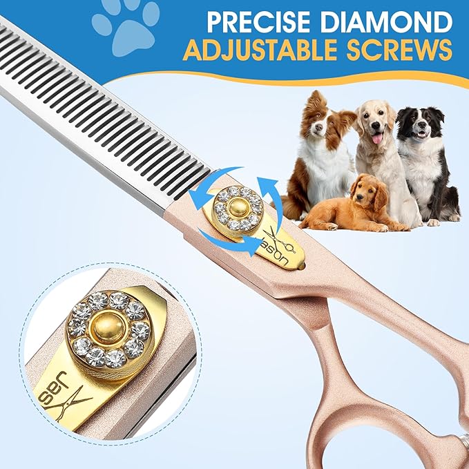 JASON 7.5" Dog Grooming Scissors - Professional Thinning Shear with 54 Teeth Japanese 440C Stainless Steel Blender Scissor for Dogs, Cats and Other Animals Christmas Gift