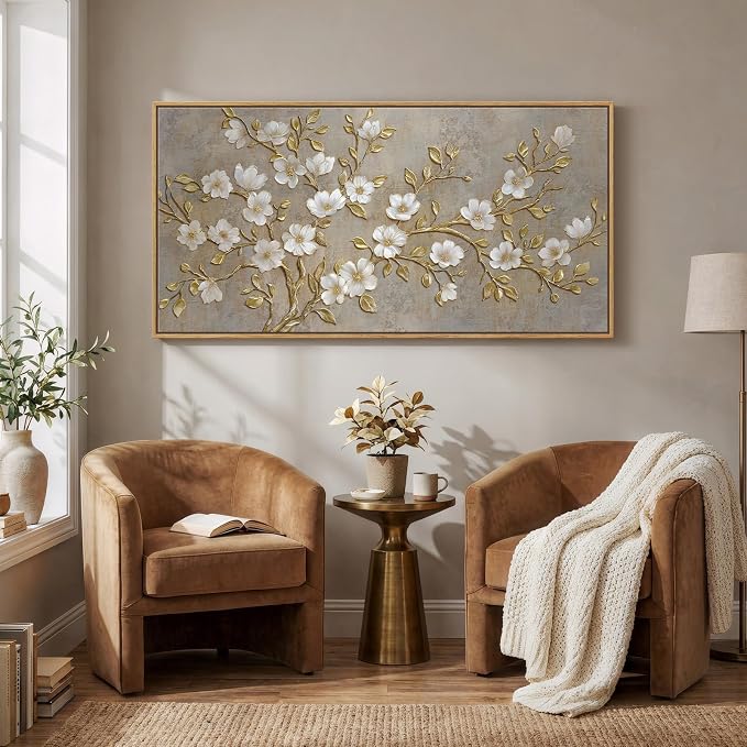 Large Framed Neutral Botanical Wall Art