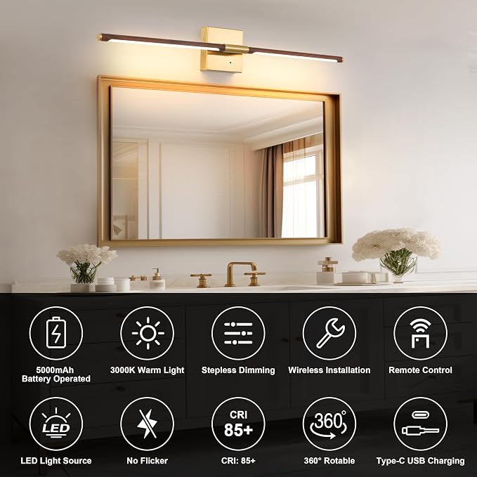 Morauroral 36 Inch Battery Operated Wall Sconces Set of 2, Dimmable Battery