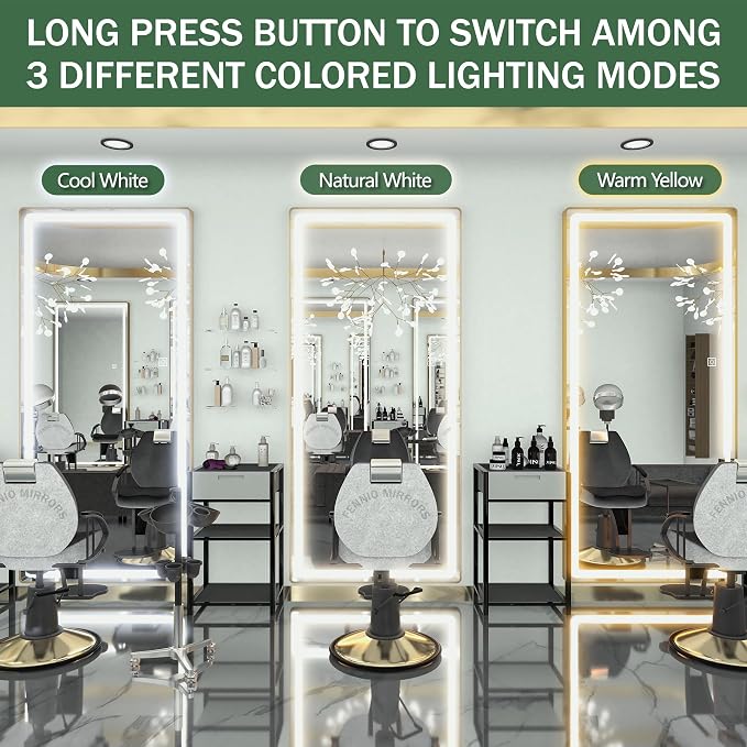 FENNIO Full Length Mirror with Lights, Free Standing Lighted Floor Mirror
