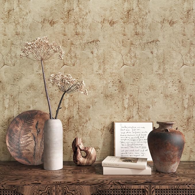VEELIKE Wide Size 32''x354'' Aged Tan Concrete Wallpaper Peel and Stick