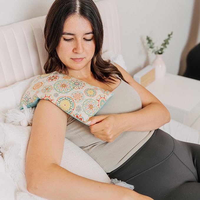 Large Microwave Heating Pad with Flax Seed, Scented or Unscented, Good for Back Pain or Cramps, Moist Heat Therapy or Ice Pack, Microwavable Bean Bag, 6" x 12" (Roses, No Added Herbs)