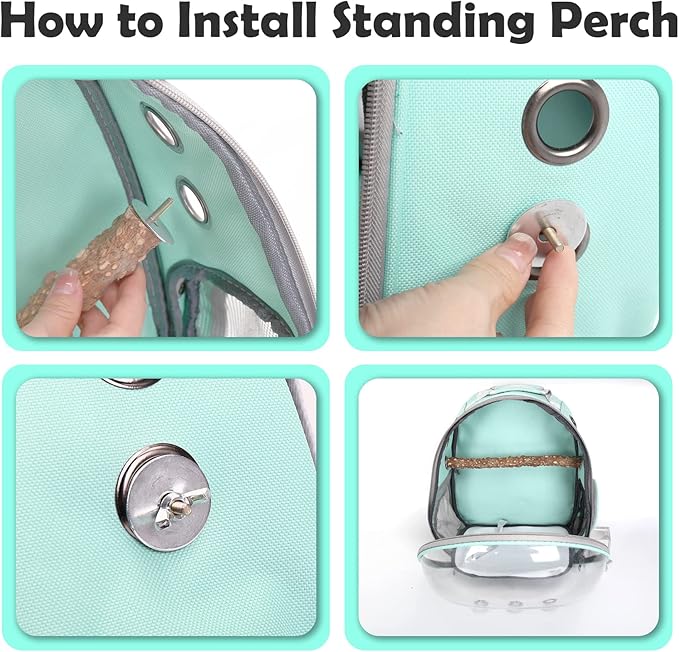 Bird Backpack Carrier with Perch, Portable Bird Travel Cage Bag, Clear Parrot Carrier Cockatiel Cage with Toy Stainless Steel Food Bowl Tray for Conures Parakeet Budgie Canary Lovebirds Small Animals