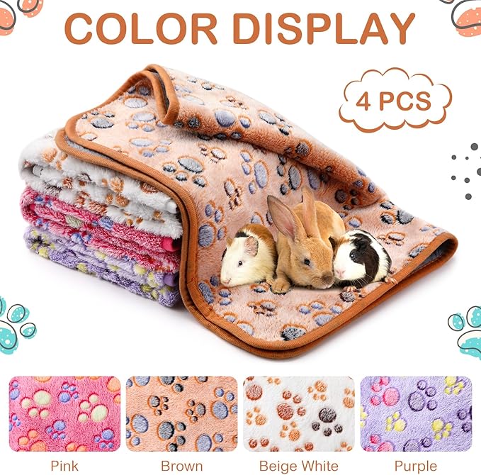 Tudomro 8 Pcs Guinea Pig Blankets Absorbent Washable Animal Fleece Bedding Cage Liners Waterproof Reusable Pet Pee Sleep Mat Pad Cover for Chinchilla Hamster Ferret(Paw,12 x 12 Inch)