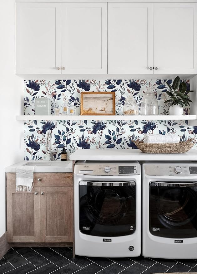 Yasinet Navy Blue Peel and Stick Wallpaper Blue Floral Wallpaper Vintage