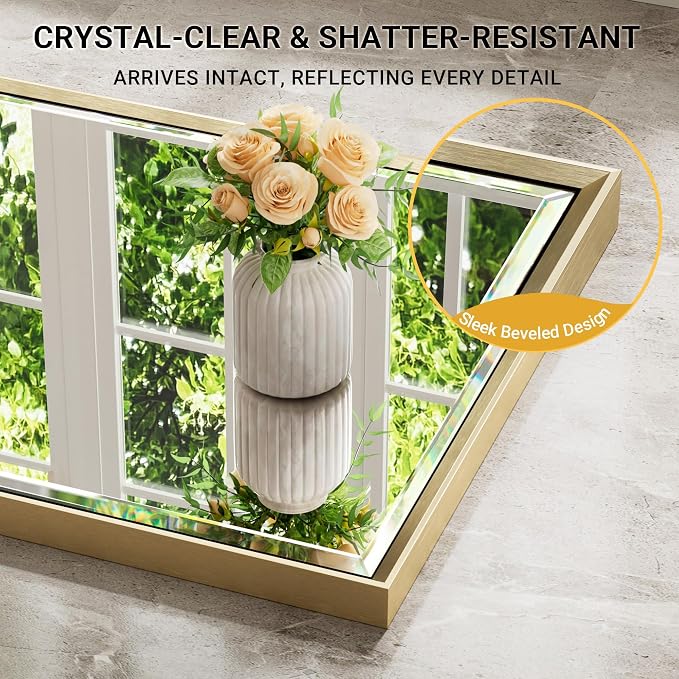 Gold Bathroom Mirror, 22x30 Brushed Gold Bathroom Mirror Beveled Edge,