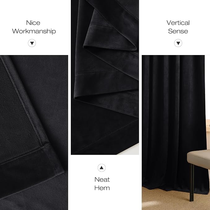 NICETOWN 102 inch Black Velvet Curtains