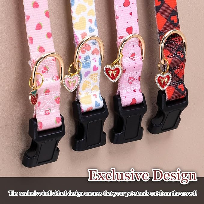Love Pattern Dog Collar with Buckle Adjustable Safety Nylon Collars for Small Medium Large Dogs, Cute Stylish Girl Boy Christmas Dog Collar(Pink Heart,S)