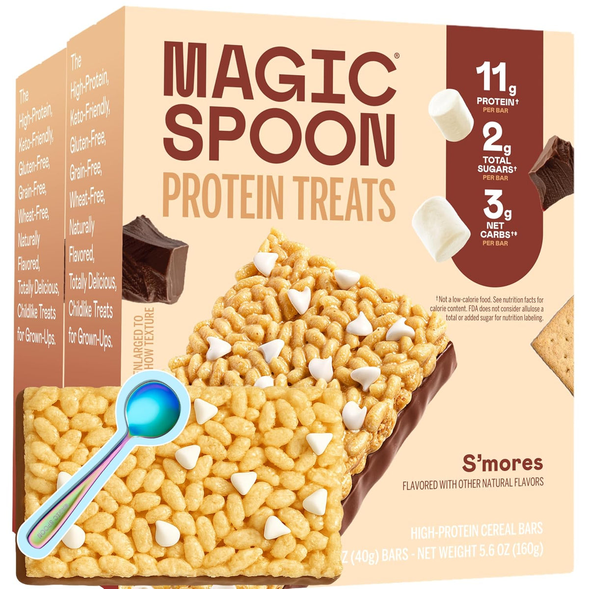 Magic Spoon Treats - 8 High Protein Bars: 2 Marshmallow, 2 Chocolate Peanut Butter, 2 Blueberry Muffin, 2 Double Chocolate - High Protein Gluten Free Snack - Sugar Free Protein Cereal Bar