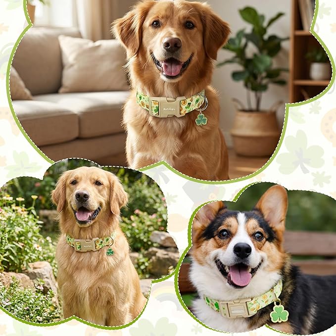 St. Patrick's Day Dog Collar,Light Green Puppy Collar with Lucky Shamrock,Adjustable Spring Cotton Collars Gifts for Small Medium Large Dogs,Dog Accessories XS