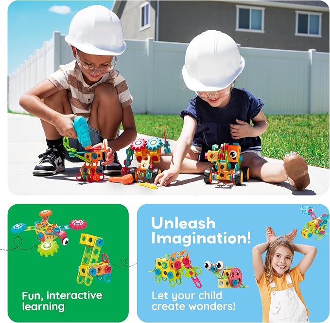 PicassoTiles STEM Learning Toys 250 Piece Building Block Kids Construction Engineering Kit Toy Blocks Children Early Education Playset w/Free IdeaBook, Power Drill, Clickable Ratchet, Age 3+ PTN250