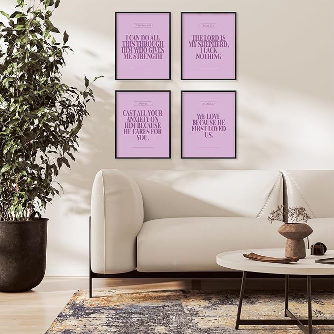 Locomiss Purple Christian Wall Art Decor Posters, Minimalist Jesus Scripture